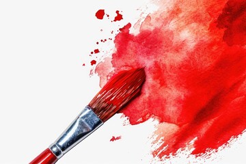 A paintbrush with a red stain on it. Can be used for art projects or to depict creativity and passion