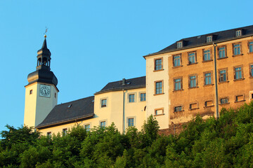 Fototapeta premium Upper Castle in Greiz, a town in the state of Thuringia, 40 kilometres east of state capital Erfurt, on the river White Elster in Eastern Germany