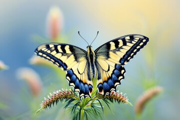 A butterfly sitting on top of a plant. Perfect for nature and wildlife enthusiasts