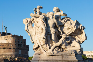 ROME, ITALY - SEPTEMBER 1, 2021: The sculpture The Fidelity to the Statute marble on the Ponte...