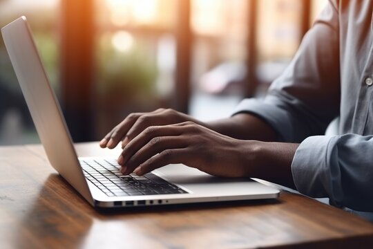 African american man hands typing on the keyboard. - Powered by Adobe