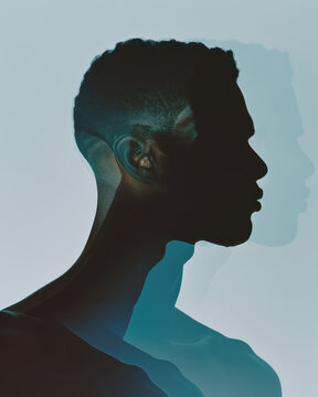 Silhouette of a Man in Blue Duotone. Generative AI image