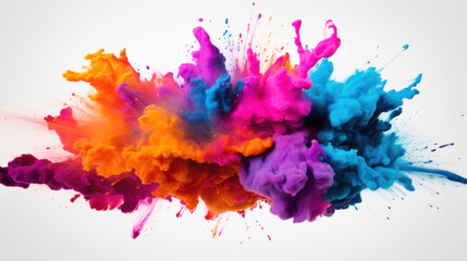 A dynamic and colorful explosion captured in high-speed photography, showcasing a blend of vivid inks in motion.