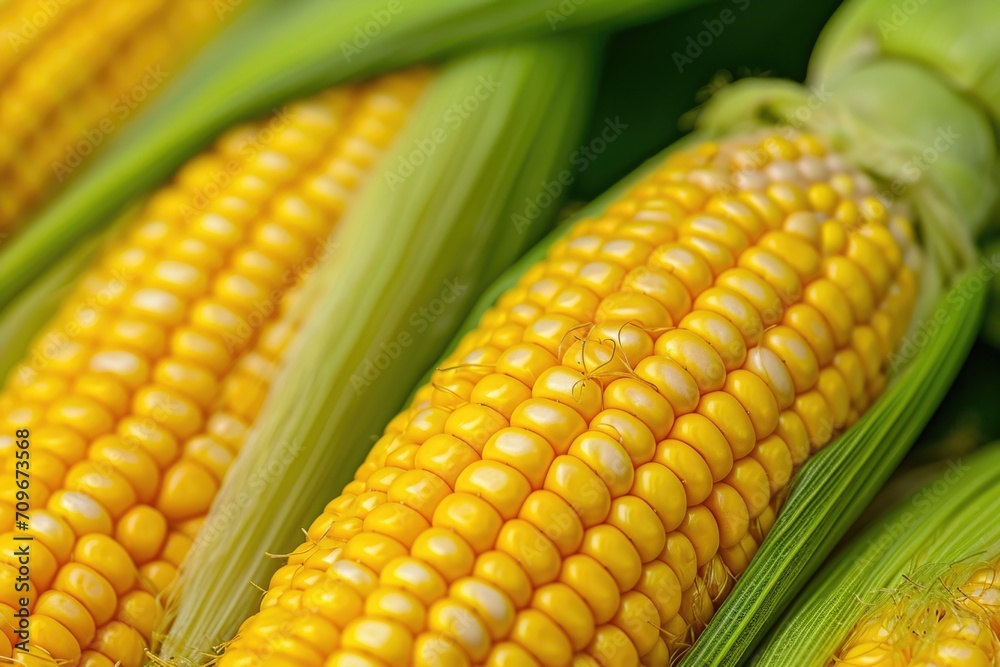 Poster two ears of corn are shown in a close-up view. this image can be used to illustrate concepts related