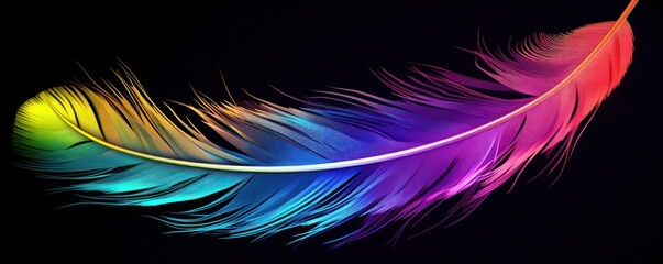 Obraz premium Colorful bird feather closeup on a black background