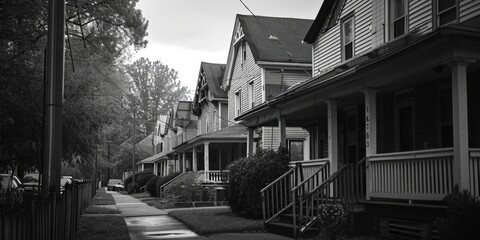 A black and white photo showcasing a row of houses. Perfect for architectural and real estate projects