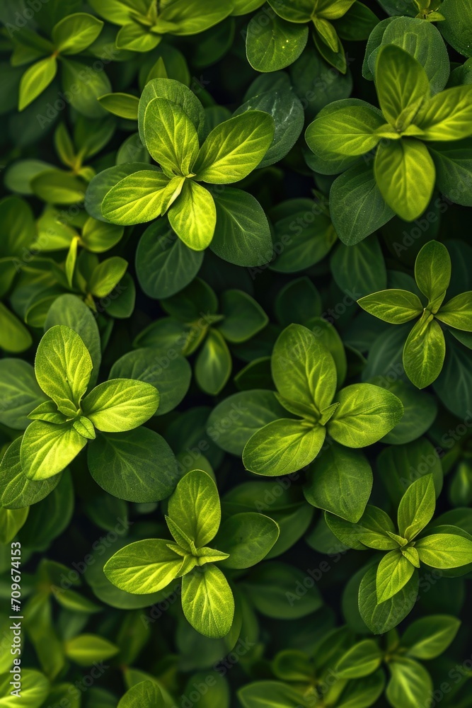 Poster A close-up view of a bunch of vibrant green leaves. Perfect for adding a touch of nature to any project