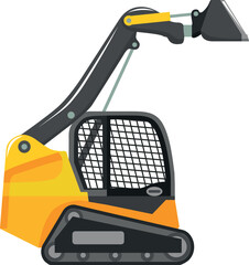 Compact Skid Steer Loader with Bucket and Track Icon in Flat Style. Vector