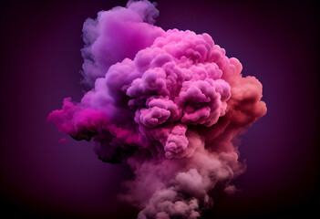 Purple and pink smoke cloud is in the air with a black background.