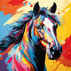 Horse portrait in bright color pop art style