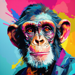 Colored monkey portrait in pop art style - obrazy, fototapety, plakaty