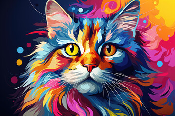 Cat in pop art color drawing style