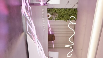 vertical of empty desk reception at hotel hostel spa with energy flow in 3d rendering animation 