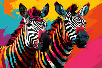 Fototapeta na wymiar colorful zebras in pop art style