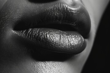 Close-up view of a person's lips against a black background. Versatile image that can be used for various concepts and themes