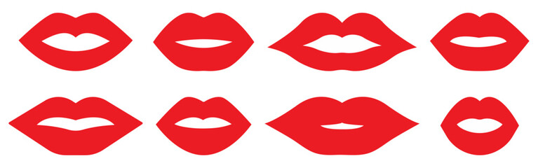 Set of red lips icons. Vector signs - obrazy, fototapety, plakaty