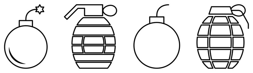 Fototapeta na wymiar Set of line grenade icons. Bomb symbols. Vector illustration isolated on white background