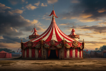 Circus tent against a cloudy sky