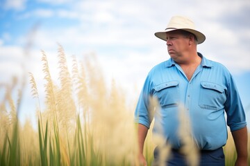 farmer inspecting switchgrass field
