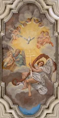 Gordijnen ROME, ITALY - SEPTEMBER 1, 2021: The ceiling fresco of Holy Spirit among the angels in church Chiesa di Santa Maria Annunziata in Borgo by unkown artist (1950). © Renáta Sedmáková