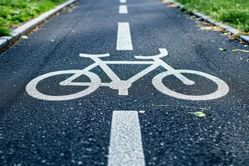 Keuken foto achterwand Cycle path close up bicycle icon on asphalt. Generative AI © masharinkaphotos