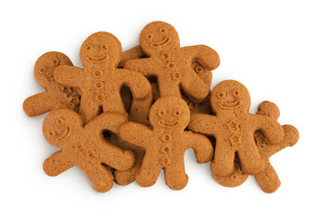 Gingerbread man isolated on white background. Top view. Flat lay.