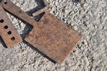 Old, rusty tools on flea market in Spain. 