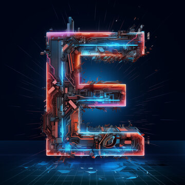 letter E on a cybernetic abstract background