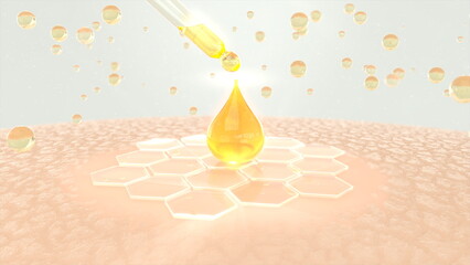 The cream drips onto the skin and has properties to revitalize and protect the skin. 3D illustration.