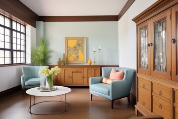 Fototapeta premium modern furniture in a tudor room leading to a contemporary annex