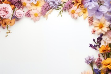 flower border decoration , flatlay and copy space - generative ai