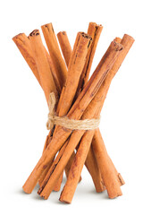 Cinnamon sticks isolated on white background with full depth of field