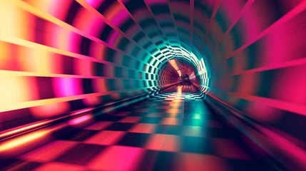 Poster A psychedelic tunnel with streaks of pink and turquoise light, creating a motion blur effect, perfect for dynamic and high-energy graphic design uses. High quality illustration © Infusorian