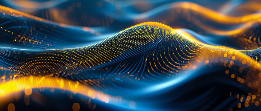 Wave of dots and weave lines. Abstract Digital Technology Background. Abstract wave moving dots flow particles, hi-tech and big data background design for brochures, flyers, magazine, business card,