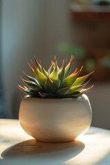 A compact potted plant placed on a table. Suitable for adding a touch of greenery to any indoor space