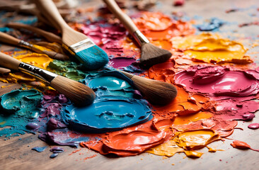 Obraz premium Colorful palette and brushes