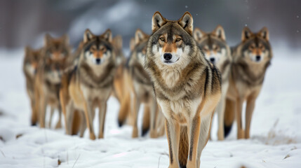 Relentless wolves. Wolf pack in winter