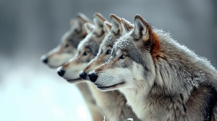 Fototapeta premium Relentless wolves. Wolf pack in winter