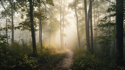 Mystical Forest Pathway at Dawn. Generative ai