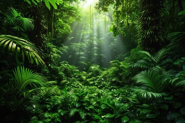 Lush greenery, a tropical jungle, a serene setting, Generative Ai.