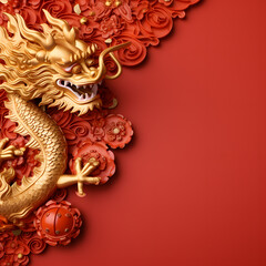 Naklejka premium Happy Chinese New Year, golden dragon on Chinese New Year on red background.