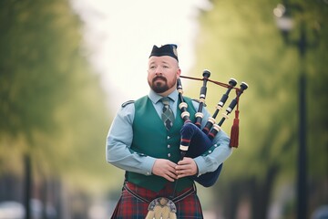 bagpiper in kilt performing outdoors
