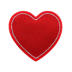 Red heart embroidered felt patch - obrazy, fototapety, plakaty