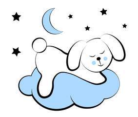 Bunny sleeps on a cloud