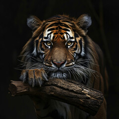 tiger holding wood