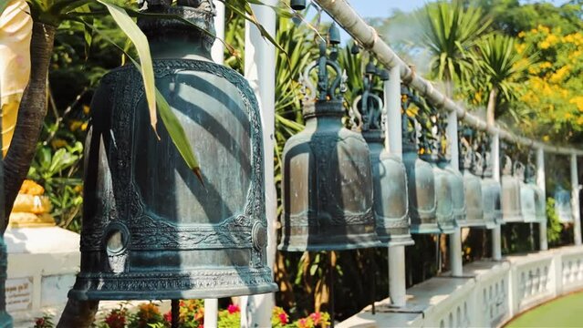 Temple Buddhist bells in Wat Saket (Golden Mount temple) in Bangkok, Thailand