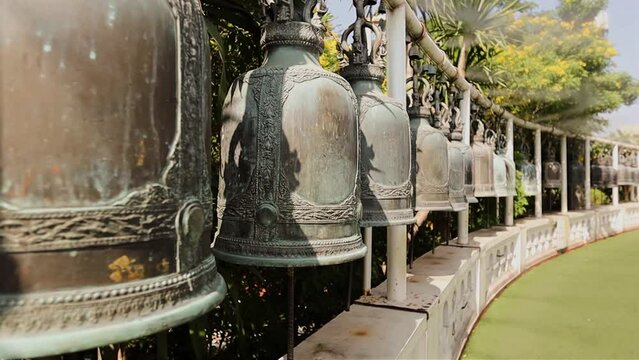 Temple Buddhist bells in Wat Saket (Golden Mount temple) in Bangkok, Thailand