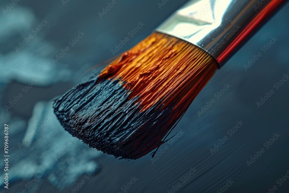 Aufkleber A close up view of a paint brush resting on a table. This image can be used for various creative projects