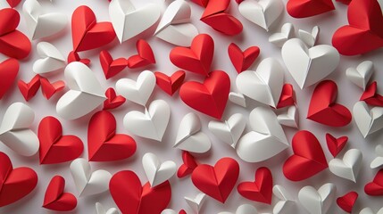 A collection of red and white paper hearts. Perfect for Valentine's Day decorations or romantic-themed designs
