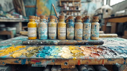 Colorful artistic illustration with cans of paint